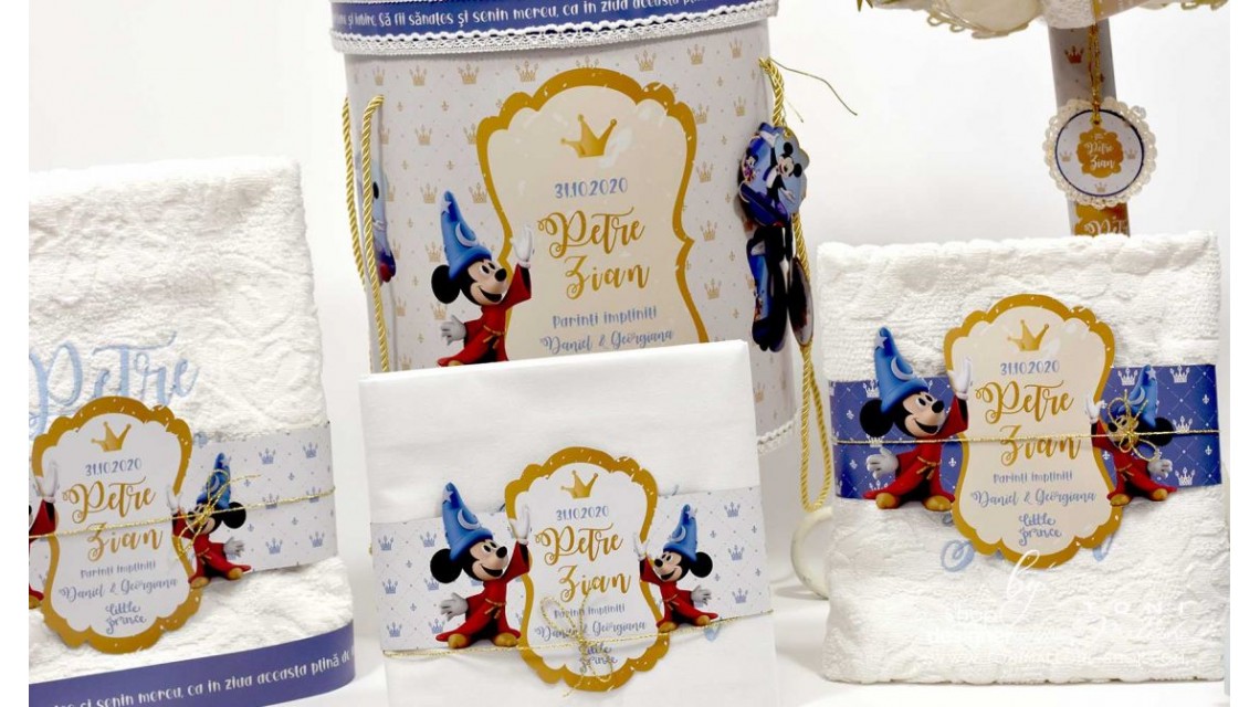 Trusou de botez Mickey Mouse personalizat grafic prin coasere cu imagini Disney Royal The King 22